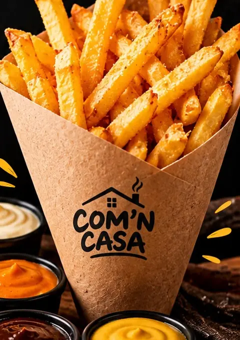 Cucurucho de patatas fritas con salsas