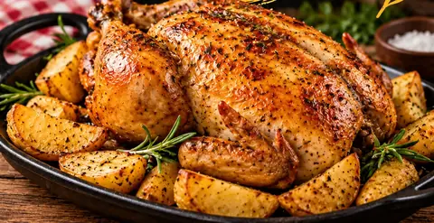 Pollo asado entero con patatas